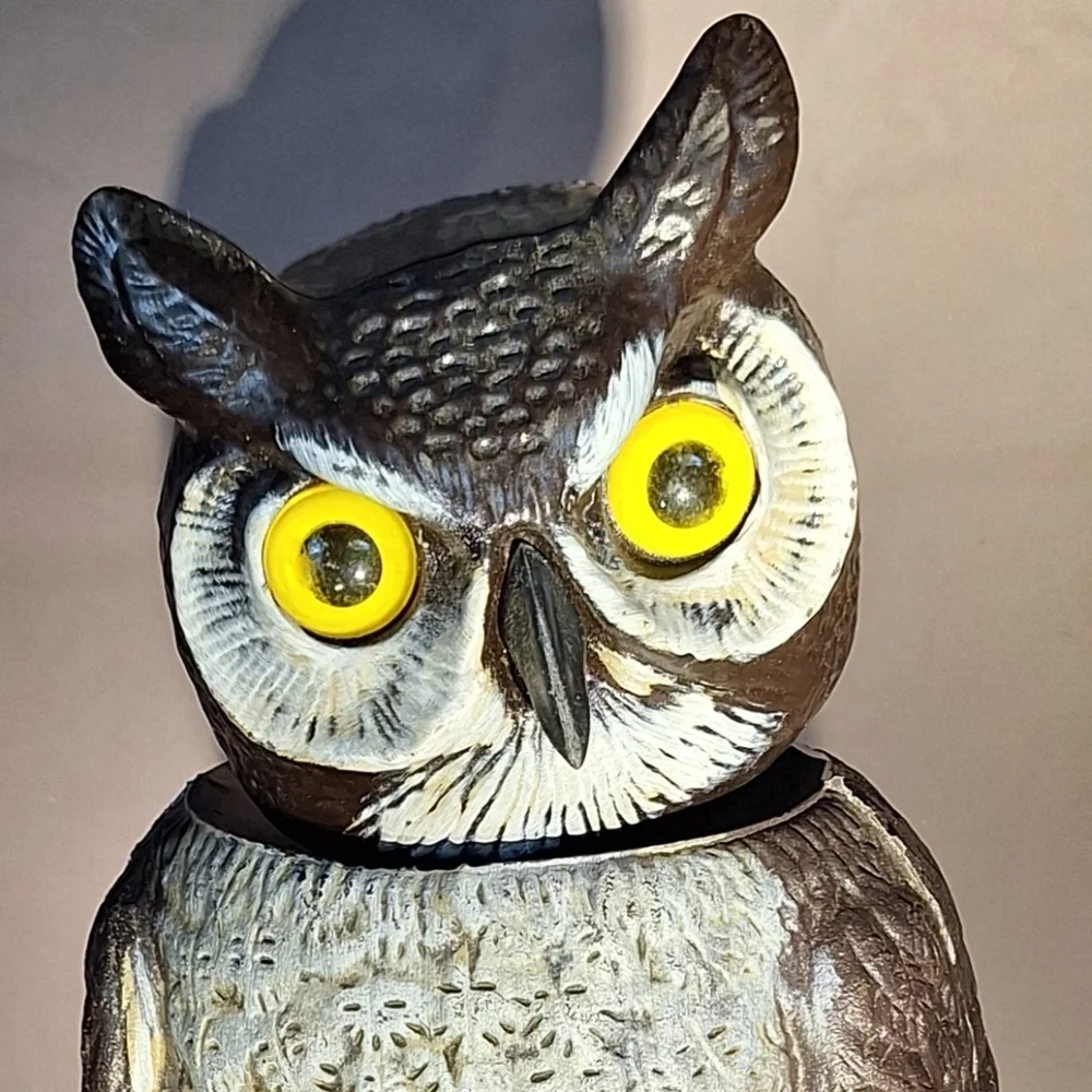 Owl Decoy Scarecrow Plastic Bobble Head Cream and Brown Dalen Products - Picture 4 of 11